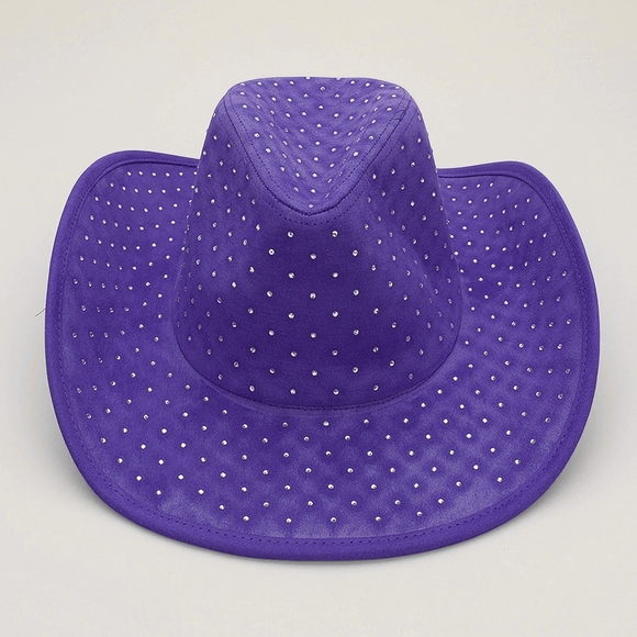 Purple Crystal Suede Fedora Rhinestone Hat Brim Womens Cowboy Cowgirl Western